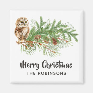 Watercolor Christmas Owl Magnet