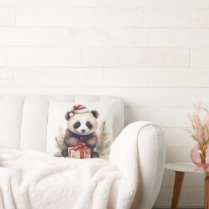 Watercolor Christmas Panda Bear Cushion