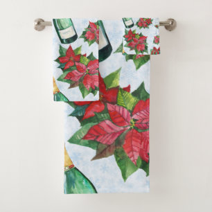 Watercolor Christmas Party Champagne Holiday Bath Towel Set