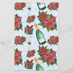 Watercolor Christmas Party Champagne Holiday Stationery