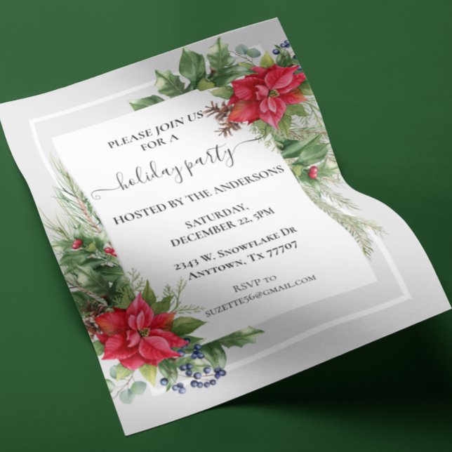 Watercolor Christmas Party Floral Poinsettia  Flyer (Creator Uploaded)