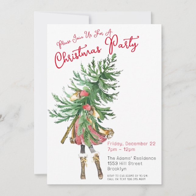 Watercolor Christmas Party Invitation (Front)
