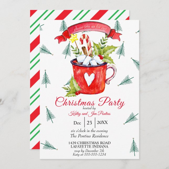 Watercolor Christmas Party Invitation (Front/Back)
