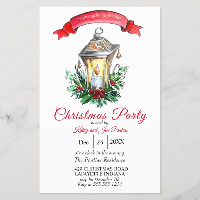 Watercolor Christmas Party Invitation Flyer (Front)