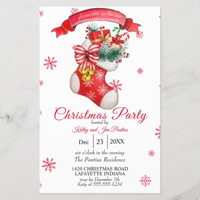 Watercolor Christmas Party Invitation Flyer (Front)