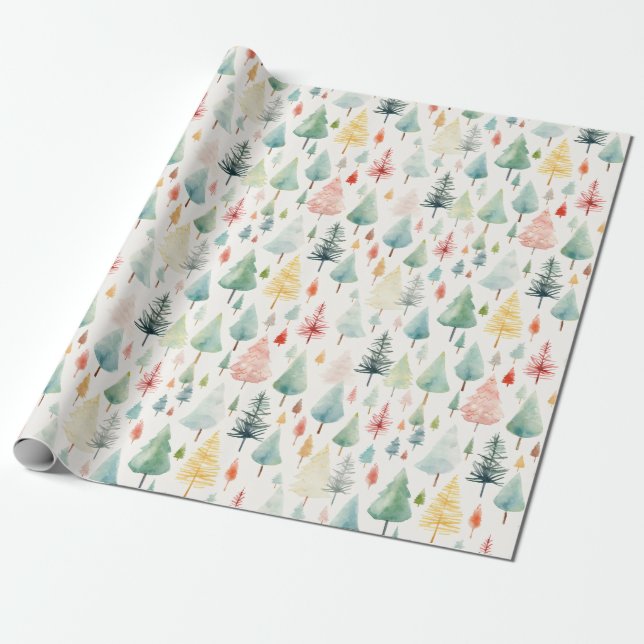 Watercolor Christmas Pattern Wrapping Paper (Unrolled)