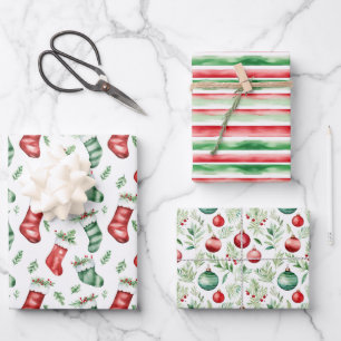 Watercolor Christmas Pattern  Wrapping Paper Sheet