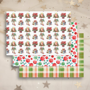 Watercolor Christmas Patterns Wrapping Paper Sheet