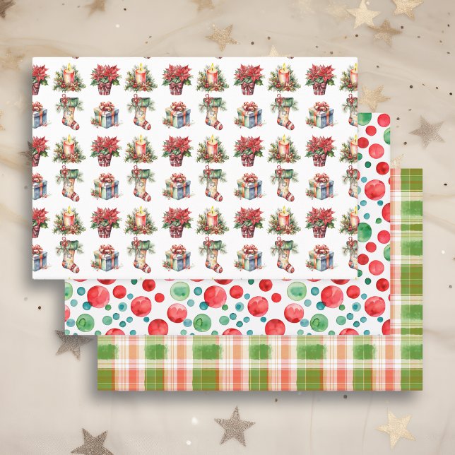 Watercolor Christmas  Patterns Wrapping Paper Sheet (Creator Uploaded)