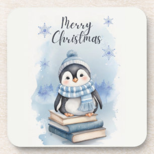 Watercolor Christmas Penguin Coaster