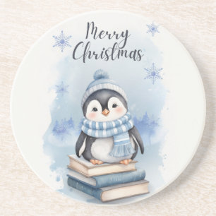 Watercolor Christmas Penguin Coaster