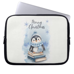 Watercolor Christmas Penguin Laptop Sleeve