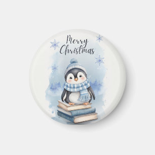 Watercolor Christmas Penguin Magnet