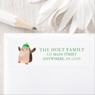 Watercolor Christmas Penguin Return Address Label