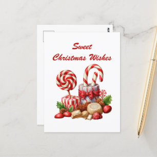 watercolor Christmas peppermint candy add text Postcard