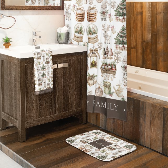 Watercolor Christmas Personalised Modern Shower Curtain (Creator Uploaded)