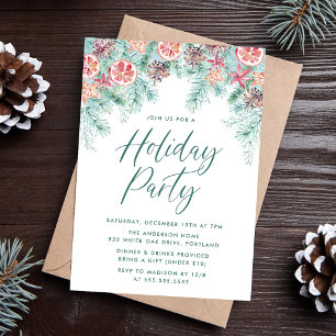 Watercolor Christmas Pine & Citrus Holiday Party Invitation