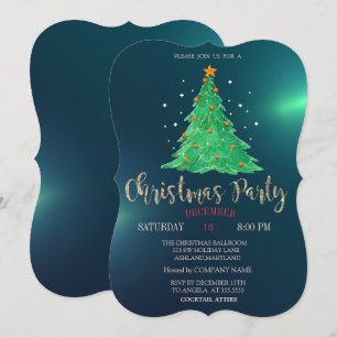 Watercolor Christmas Pine Tree,Green Company Party Invitation