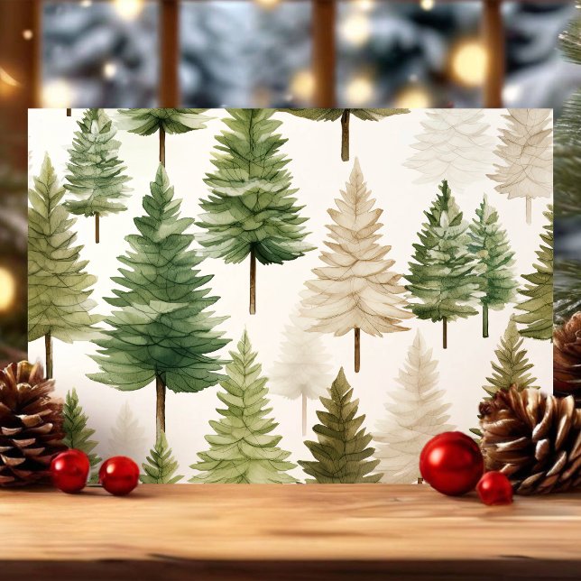 Watercolor Christmas Pine Trees Holiday Card (Creator Uploaded)