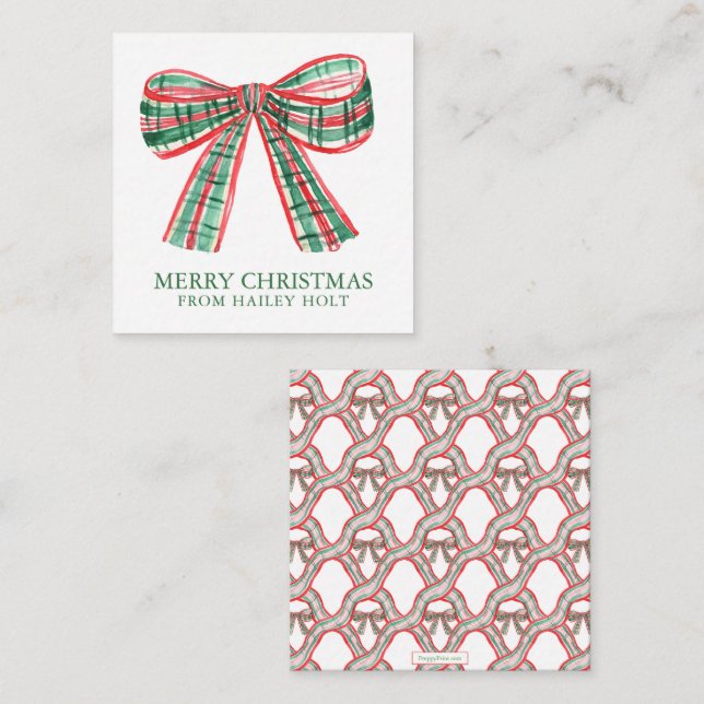 Watercolor Christmas Plaid Bow Enclosure Card (Front/Back)