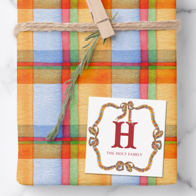 Watercolor Christmas Plaid Bow Garland Enclosure Card (Creator Uploaded)