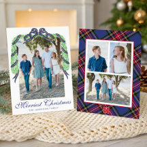 Watercolor Christmas Plaid Bow Garland Swag Photo