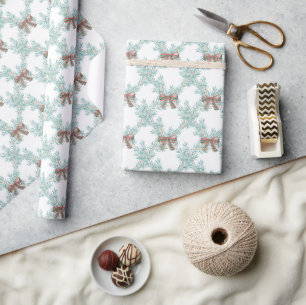 Watercolor Christmas Plaid Bow Garland Wrapping Paper