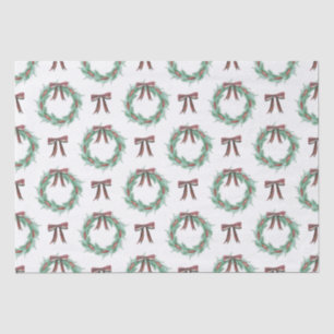 Watercolor Christmas Plaid Bow Wreath Tissue Paper