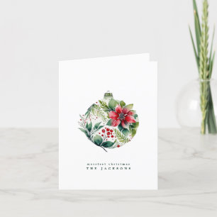 Watercolor Christmas Poinsettia Bobble   Photo Holiday Card