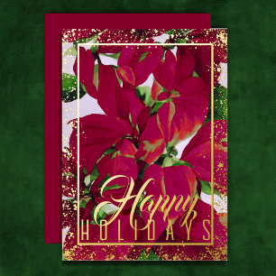 Watercolor Christmas Poinsettia Burgundy Foil Holiday Card