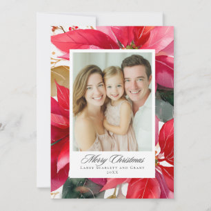 Watercolor Christmas Poinsettia Design Holiday Card