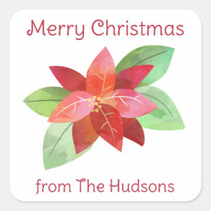 Watercolor Christmas Poinsettia Gift Stickers