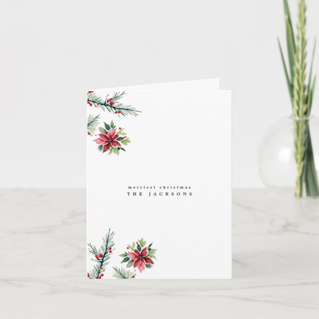 Watercolor Christmas Poinsettia Tree | Photo Holiday Card (Front)