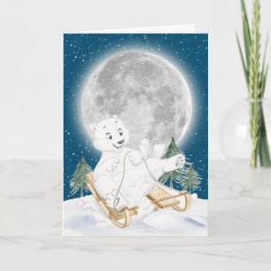 Watercolor Christmas Polar Bear On Sled Card
