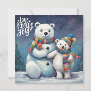 Watercolor Christmas Polar Bears  Holiday Card