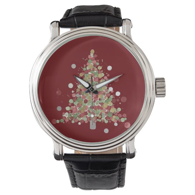 Watercolor Christmas Polka Dot Tree Watch (Front)