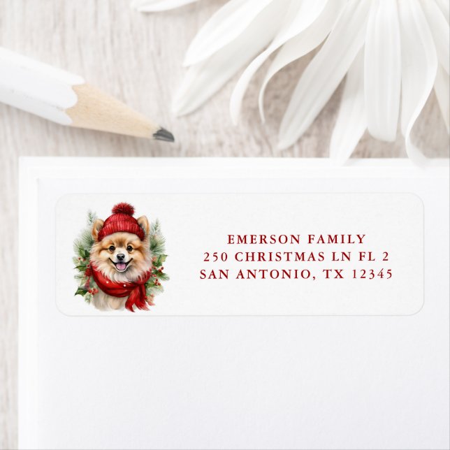 Watercolor Christmas Pomeranian Dog  Return Address Label (Insitu)
