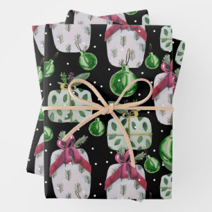 Watercolor Christmas Presents and Ornaments Wrapping Paper Sheet