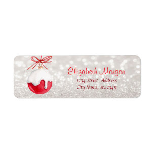 Watercolor Christmas Red Ball Bokeh Return Address Label