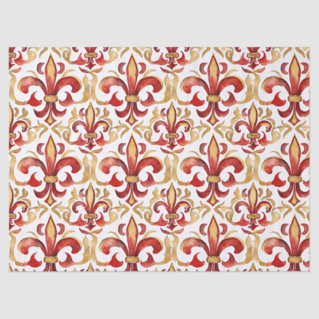 Watercolor Christmas Red Gold Floral  Tissue Paper (Front)