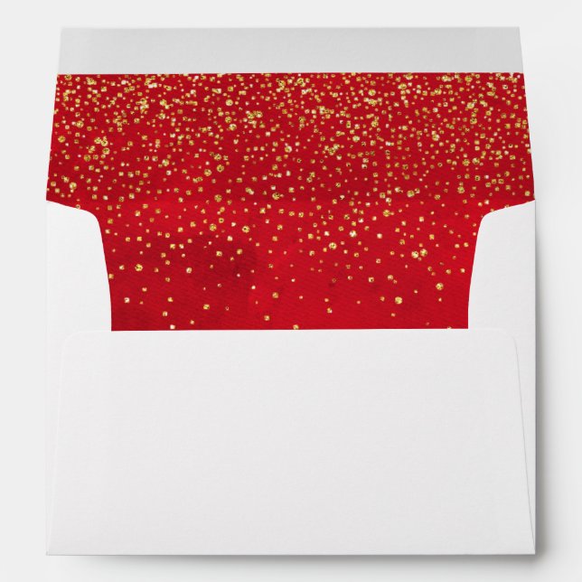 Watercolor Christmas Red Gold Glitter Confetti Envelope (Back (Bottom))
