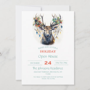 Watercolor Christmas Reindee Invitation