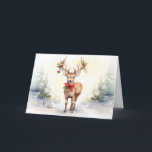 Watercolor Christmas Reindeer Holiday Card<br><div class="desc">Watercolor reindeer with ornaments.
Inside text can be changed.</div>