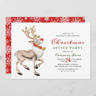 Watercolor Christmas Reindeer Holiday Party Invitation