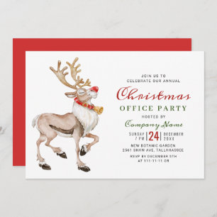 Watercolor Christmas Reindeer Holiday Party Invitation