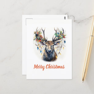 Watercolor Christmas Reindeer Postcard