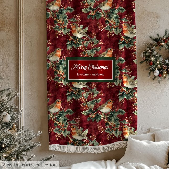 Watercolor Christmas robin deep red muted blanket (Watercolor Christmas robin deep red muted blanket)