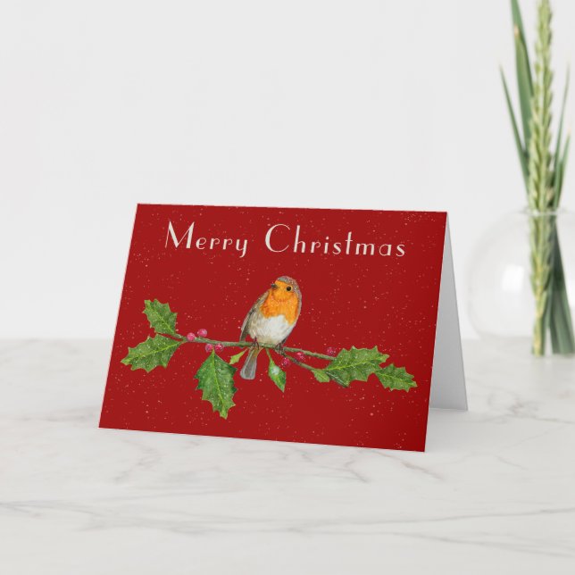 Watercolor Christmas Robin Greeting Card (Front)