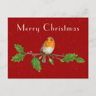 Watercolor Christmas Robin Greeting Card