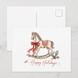 Watercolor Christmas Rocking Horse Postcard